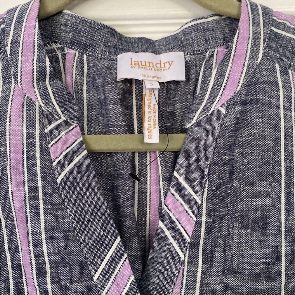 Laundry by Shelli Segal Linen Blend Shirt Top Gray Pink V Neck New size Small - Picture 2 of 11